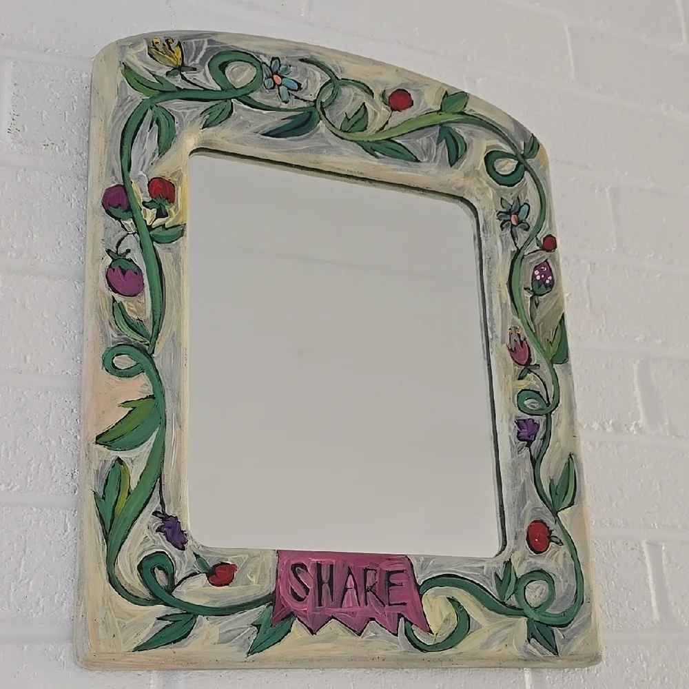 Sticks Vintage Handmade Handpainted Atr Wall Decor Mirror Wooden Frame 1996 Rare